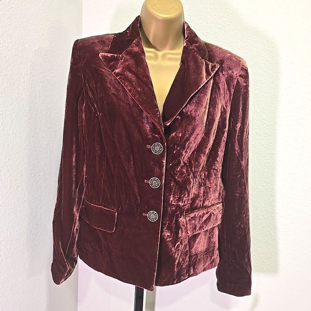 NWT Kasper Brown Velvet Silk Blend Blazer Sz 10P Brown Pockets Steampunk Cosplay
